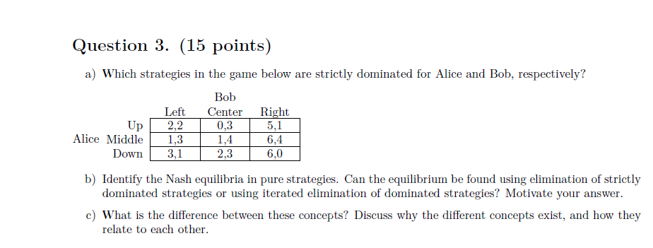 Solved Question 3. (15 Points) A) Which Strategies In The | Chegg.com