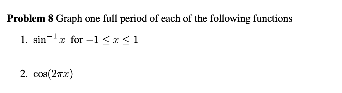 Solved Problem 8 Graph one full period of each of the | Chegg.com
