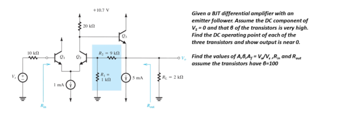 Solved +10.7 V 20 ΚΩ Given a BJT differential amplifier with | Chegg.com