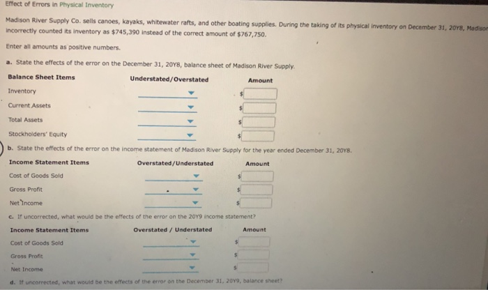 Kayak Inventory Spreadsheet Solved Effect of Errors in Physical Inventory kayaks, | Chegg.com