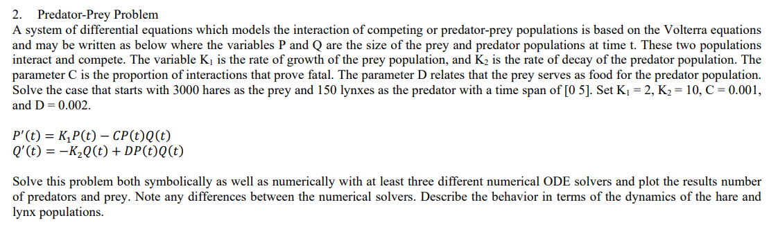 2. Predator-Prey Problem A system of differential | Chegg.com