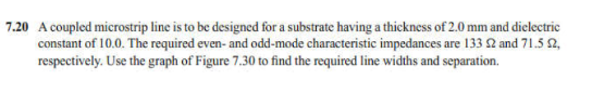 Solved 20 A coupled microstrip line is to be designed for a | Chegg.com
