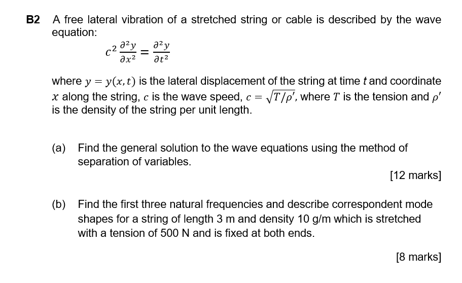 Solved B2 A Free Lateral Vibration Of A Stretched String Chegg Com