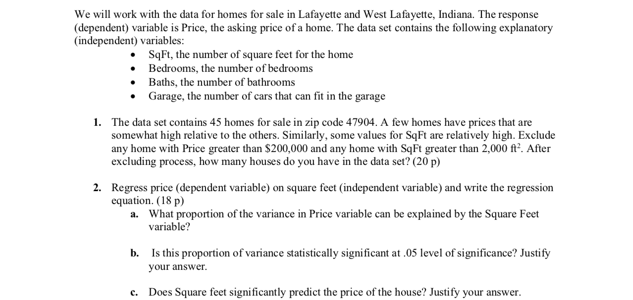 Solved We Will Work With The Data For Homes For Sale In L