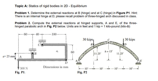 Solved Topic A: Statics Of Rigid Bodies In 2D - Equilibrium | Chegg.com