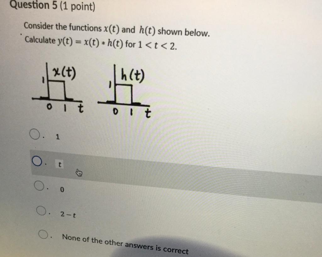 Solved Question 5 (1 point) Consider the functions x(t) and | Chegg.com