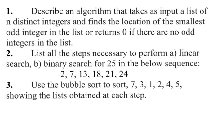 Solved 1.Describe an algorithm that takes as input a list of | Chegg.com