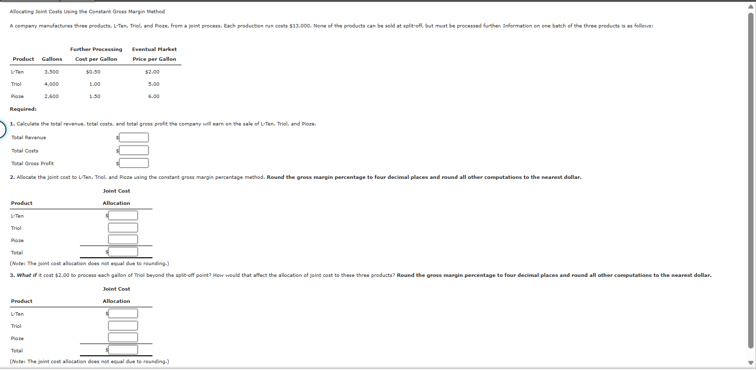 Solved Allocating Joint Costs Using The Constant Gross | Chegg.com