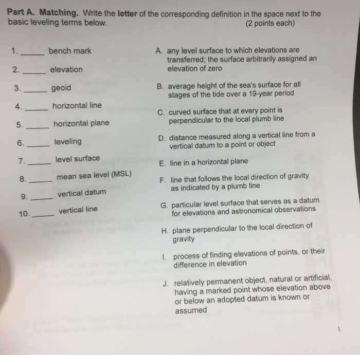 Solved Matching. Write the letter of the corresponding