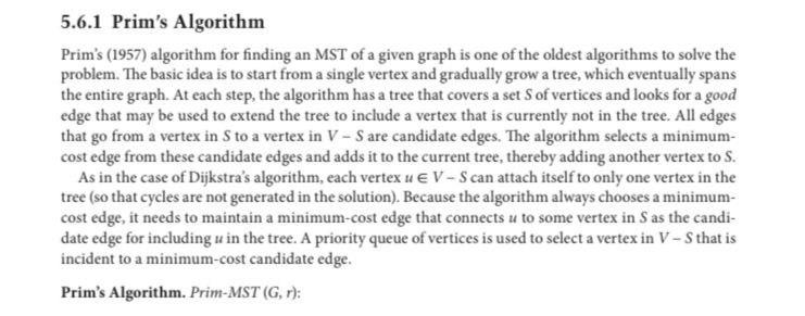 Solved 5.6.1 Prim's Algorithm Prim's (1957) algorithm for | Chegg.com