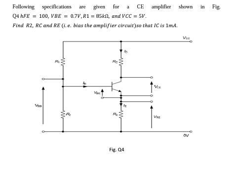 Solved are for a CE in Fig Following specifications given | Chegg.com