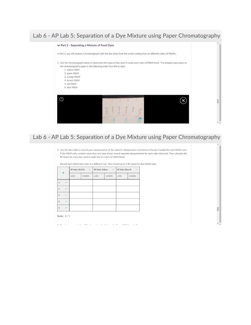 Lab 6 - AP Lab 5: Separation of a Dye Mixture using | Chegg.com