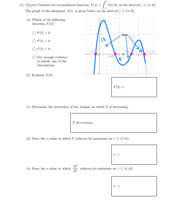 (1) (10 pts) Consider the accumulation function | Chegg.com