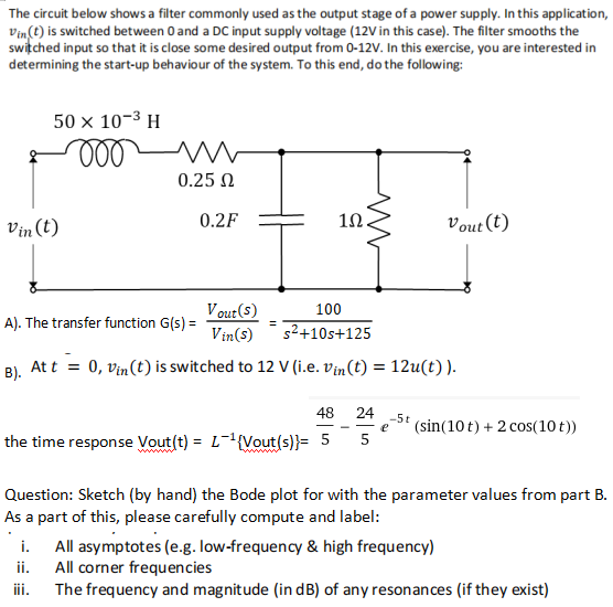 Solved The Circuit Below Shows A Filter Commonly Used As The | Chegg.com