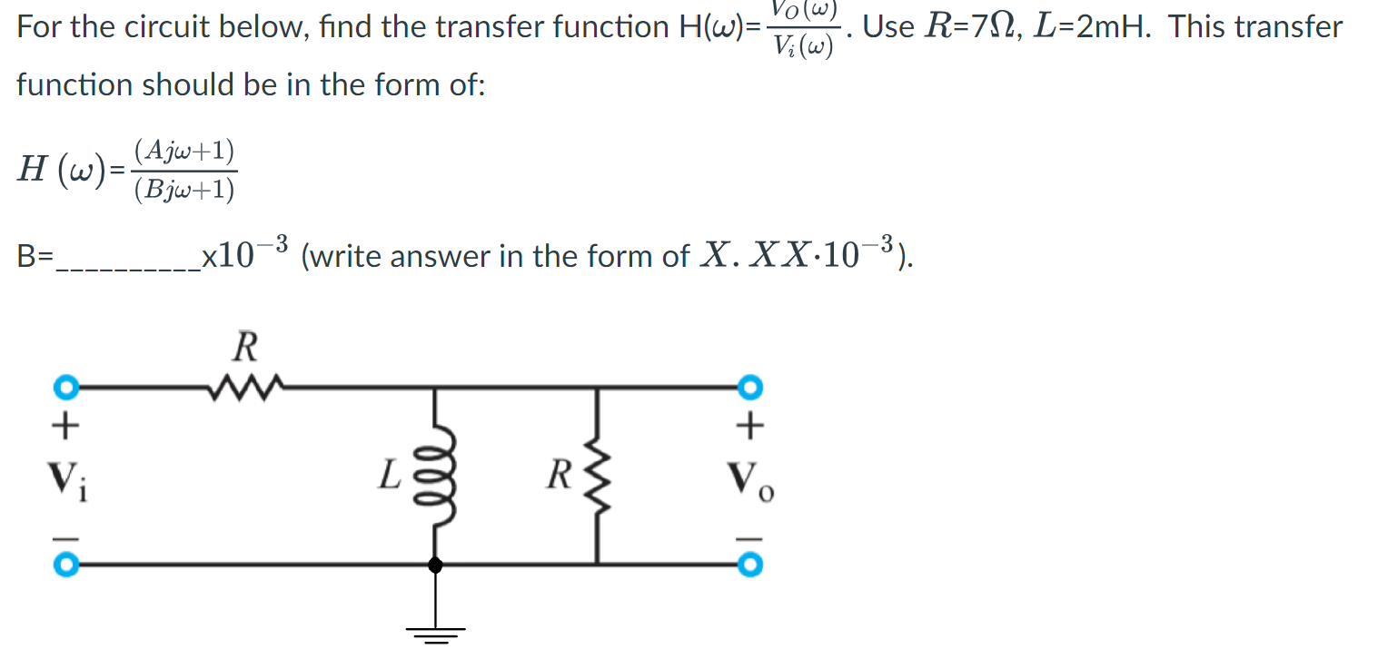 Solved For the circuit below, find the transfer function | Chegg.com