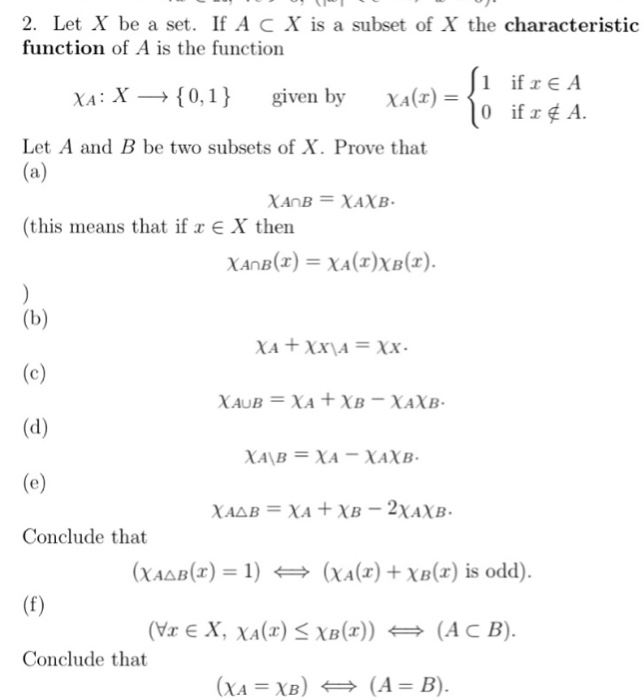 Solved Let X be a set. If A X is a subset of X the | Chegg.com