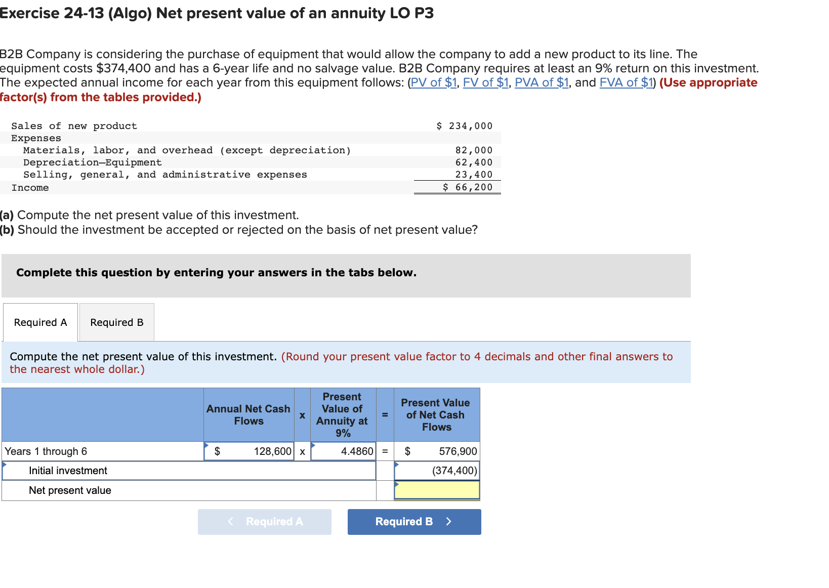 Solved Exercise 24 13 Algo Net Present Value Of An Annuity Chegg Com