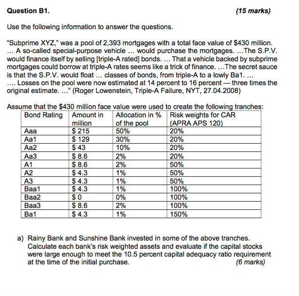 Solved Question B1 Use the following information to answer