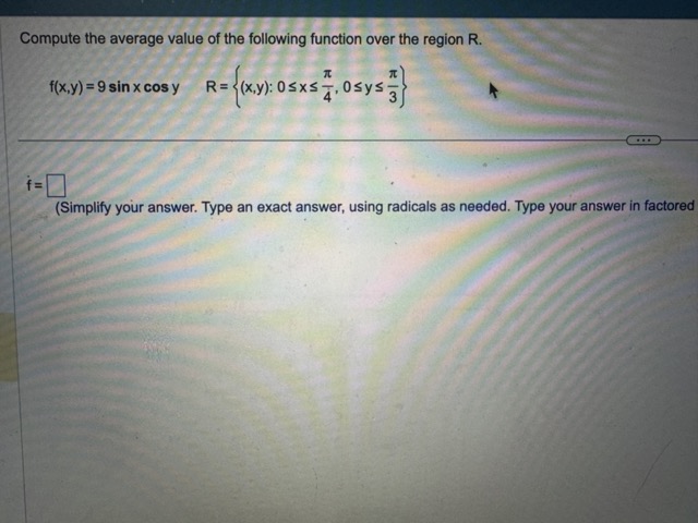 Solved Compute the average value of the following function | Chegg.com