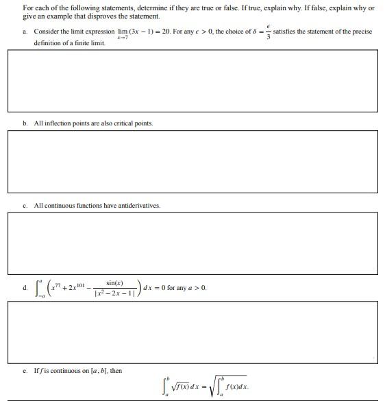 Solved For each of the following statements, determine if | Chegg.com