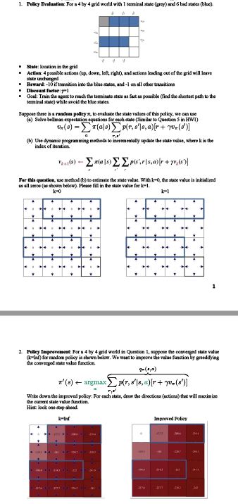 1. Policy Evaluation For 4 by 4 grid world with 1 | Chegg.com