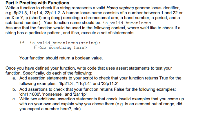 Solved Part I: Practice with Functions Write a function to | Chegg.com