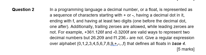 Solved In a programming language a decimal number, or a | Chegg.com