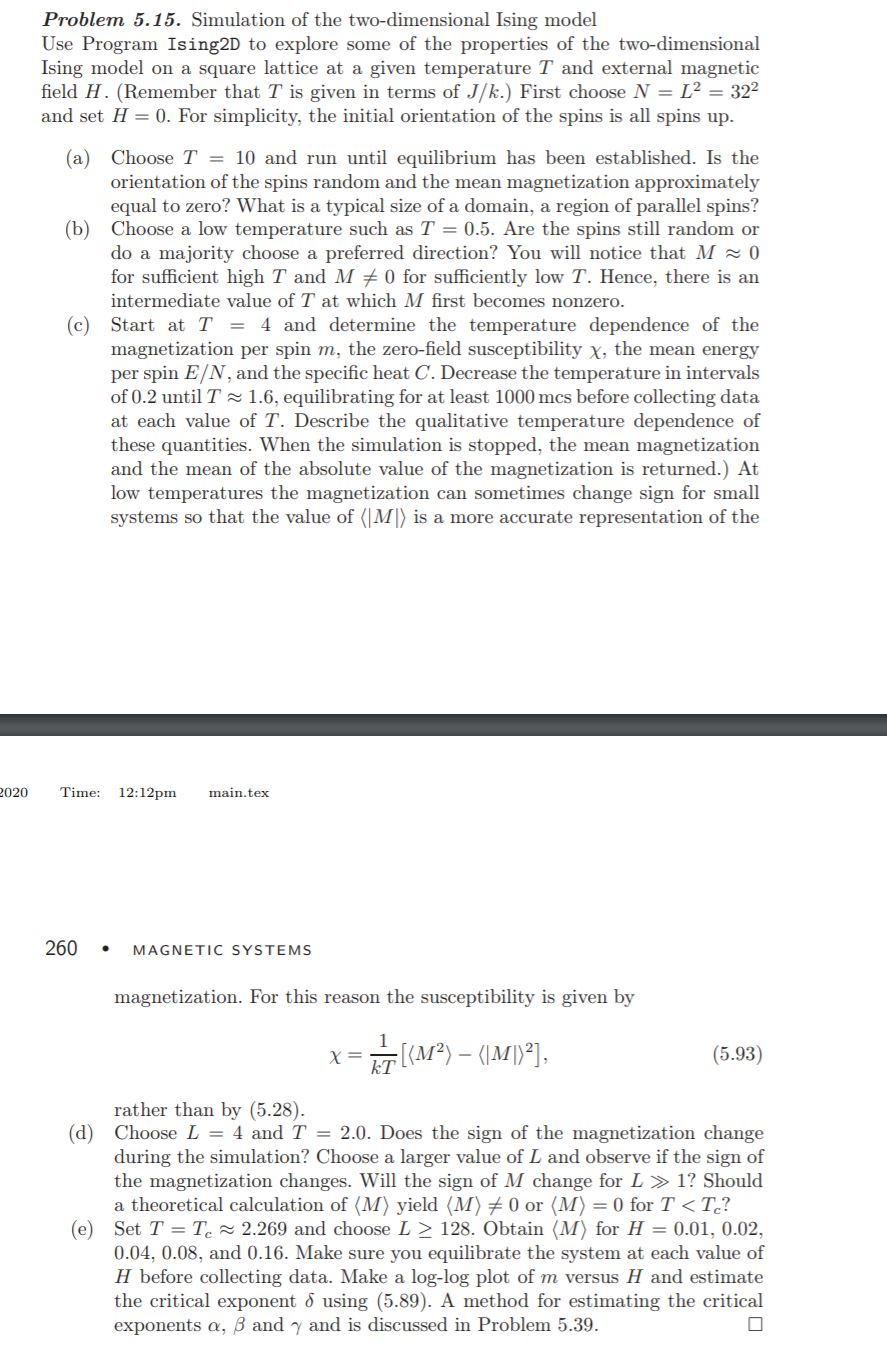 Problem 5.15. Simulation Of The Two-dimensional Ising | Chegg.com