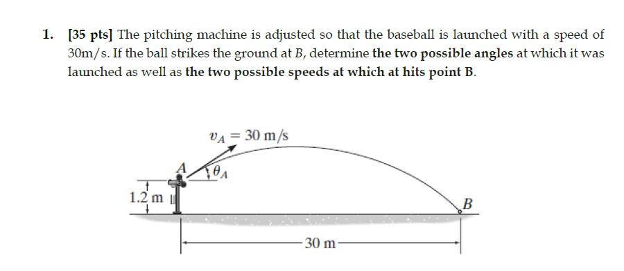 Solved 1. [35 pts] The pitching machine is adjusted so that | Chegg.com