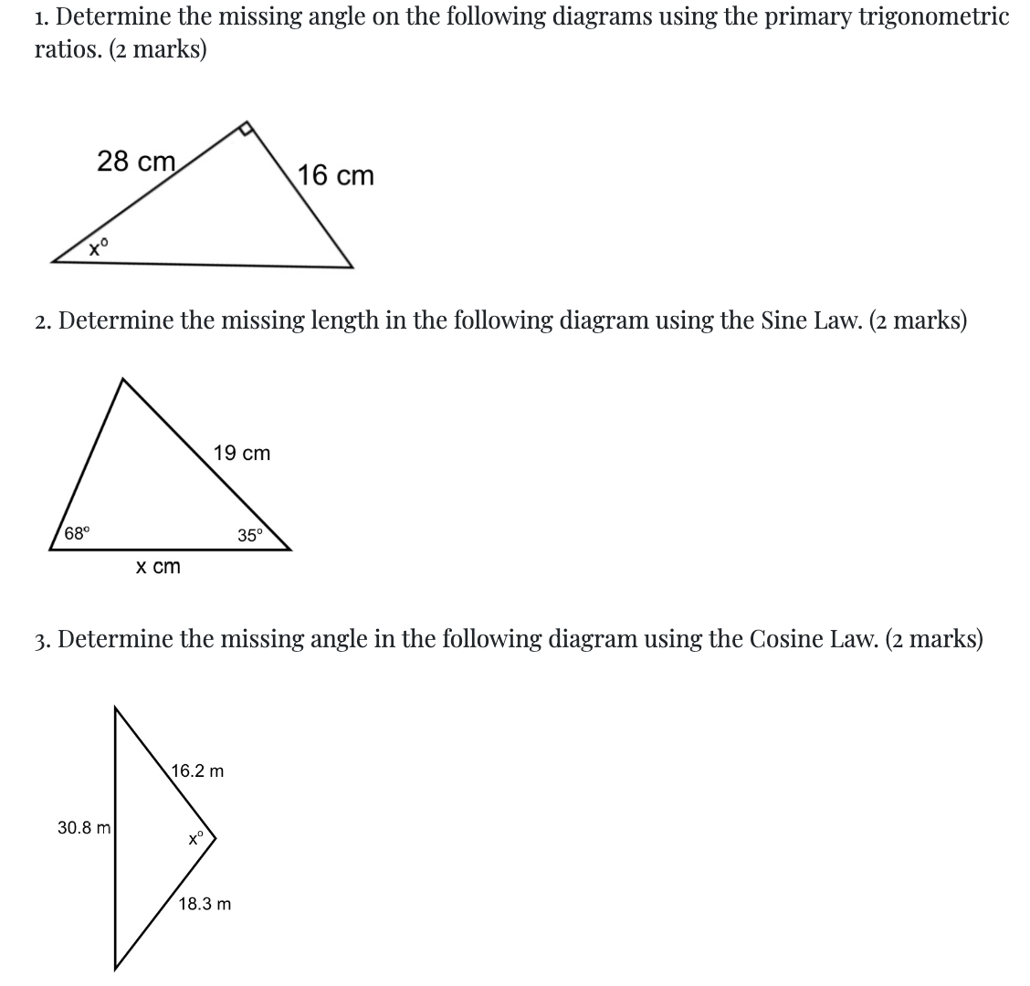 Solved 1. Determine the missing angle on the following | Chegg.com