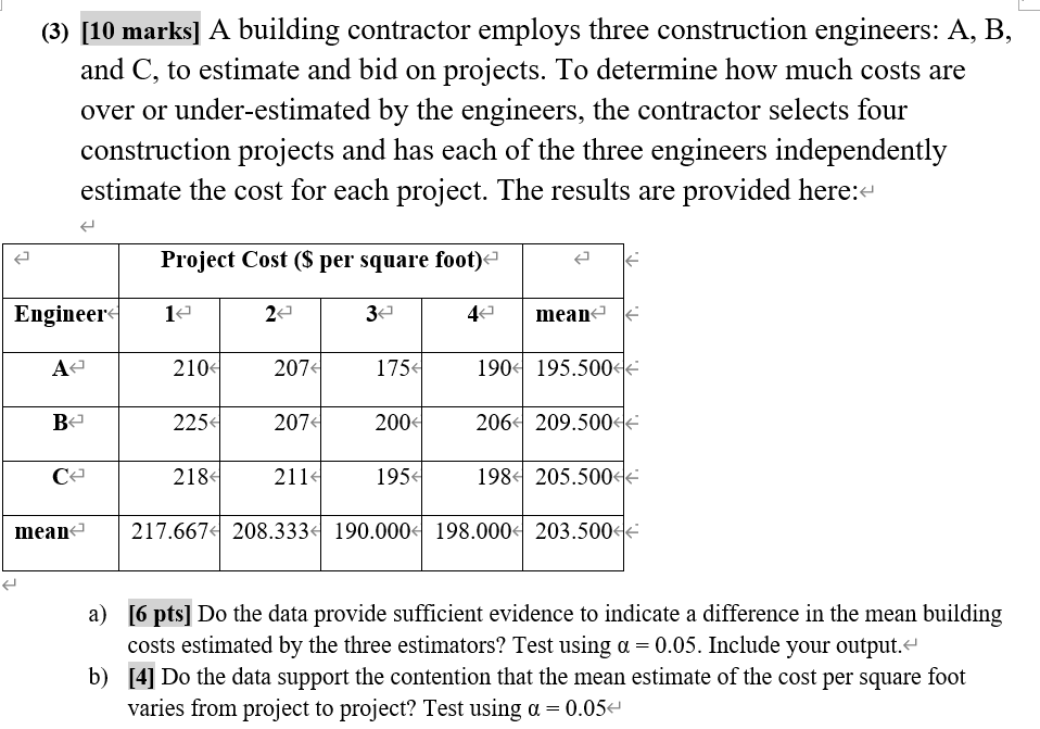 Solved (3) [10 marks] A building contractor employs three | Chegg.com