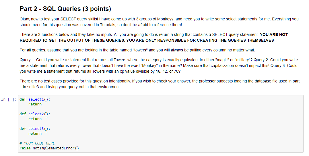 Solved Part 2 - SQL Queries (3 points) Okay, now to test | Chegg.com