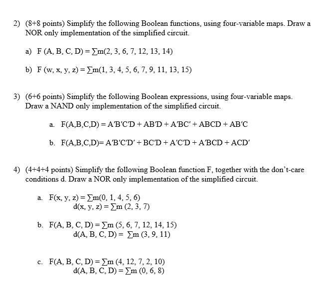 Solved 2 8 8 Points Simplify The Following Boolean Fun Chegg Com