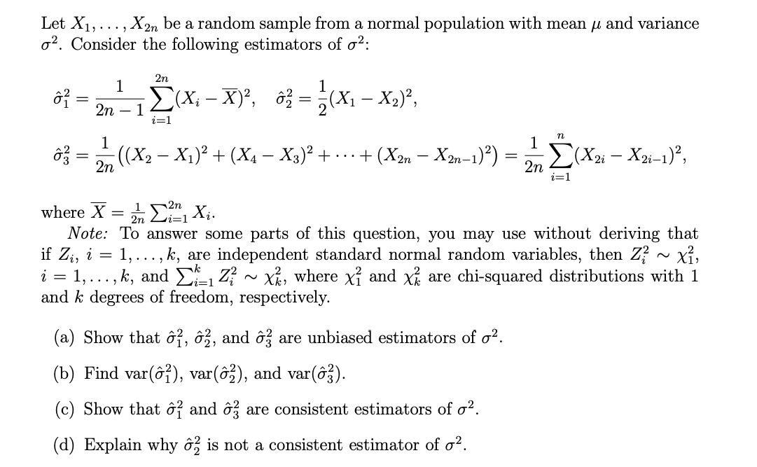 Let \( X_{1}, \ldots, X_{2 n} \) be a random sample | Chegg.com