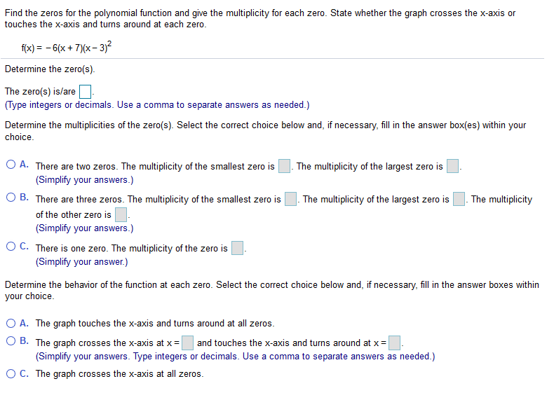 Solved Find the zeros for the polynomial function and give | Chegg.com
