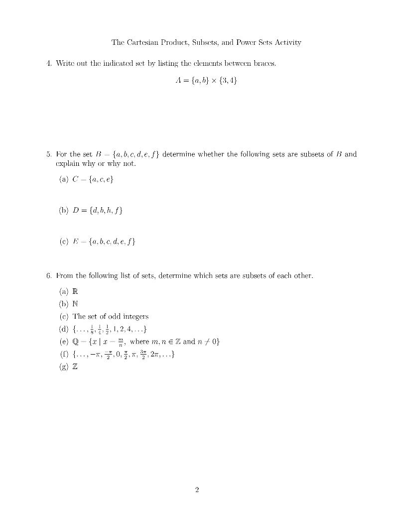 Solved The Cartesian Product, Subsets, and Power Sets | Chegg.com