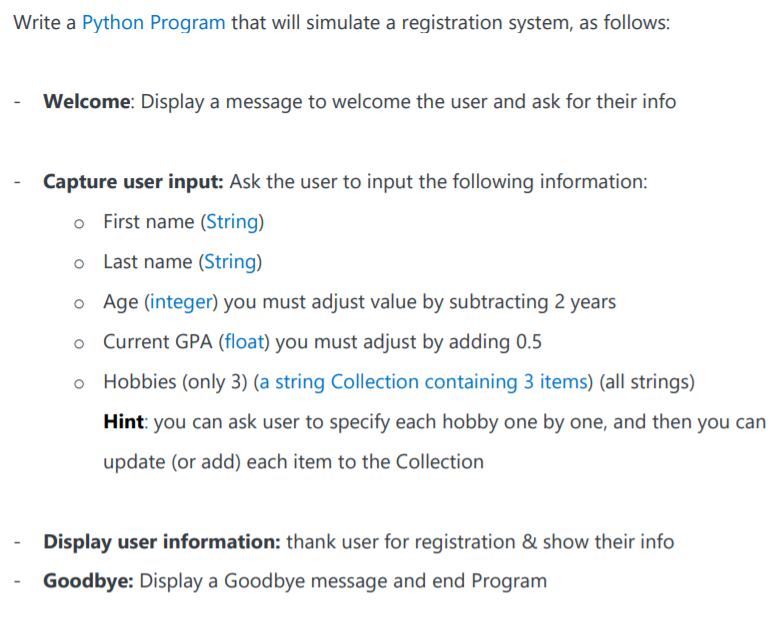 Solved Write a Python Program that will simulate a | Chegg.com