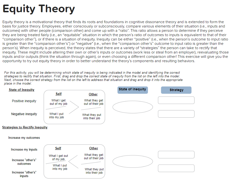 Solved Equity Theory Equity theory is a motivational theory | Chegg.com