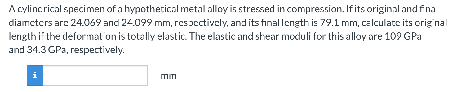 Solved A Cylindrical Specimen Of A Hypothetical Metal Alloy | Chegg.com