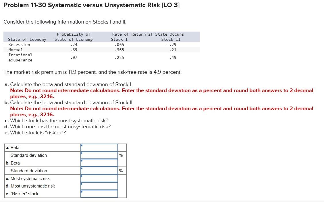 Solved Problem 11-30 Systematic versus Unsystematic Risk [LO | Chegg.com