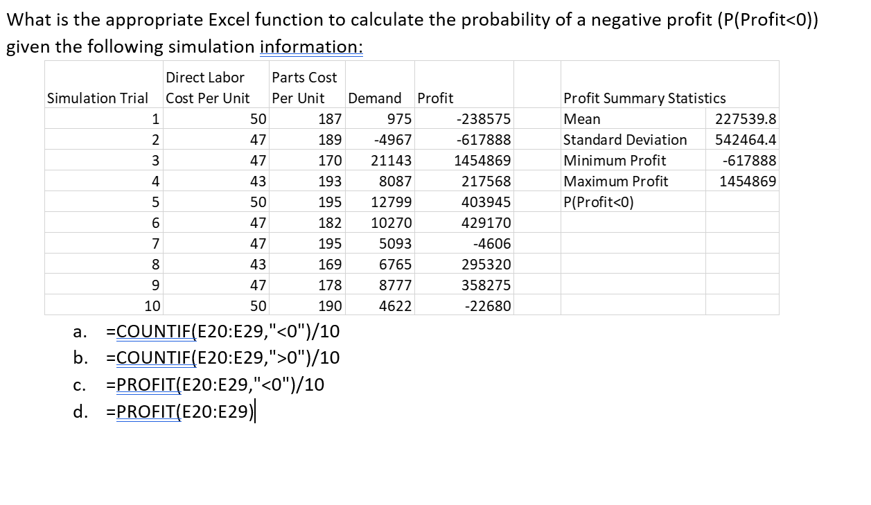 Solved what is the appropriate excel function to calculate chegg