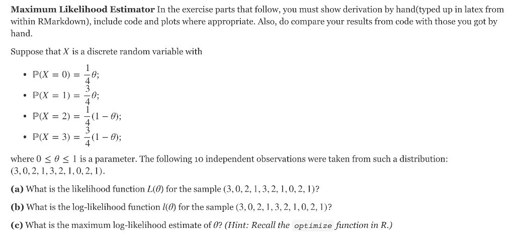 Solved Maximum Likelihood Estimator In the exercise parts | Chegg.com
