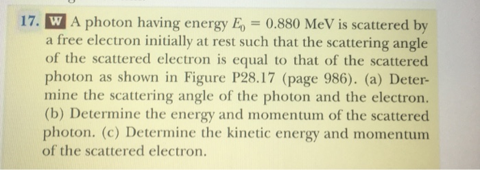 Solved A Photon Having Energy E_0 = 0.880 MeV Is Scattered | Chegg.com