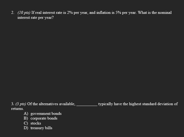 Solved 2 10 Pts If Real Interest Rate Is 2 Per Year And