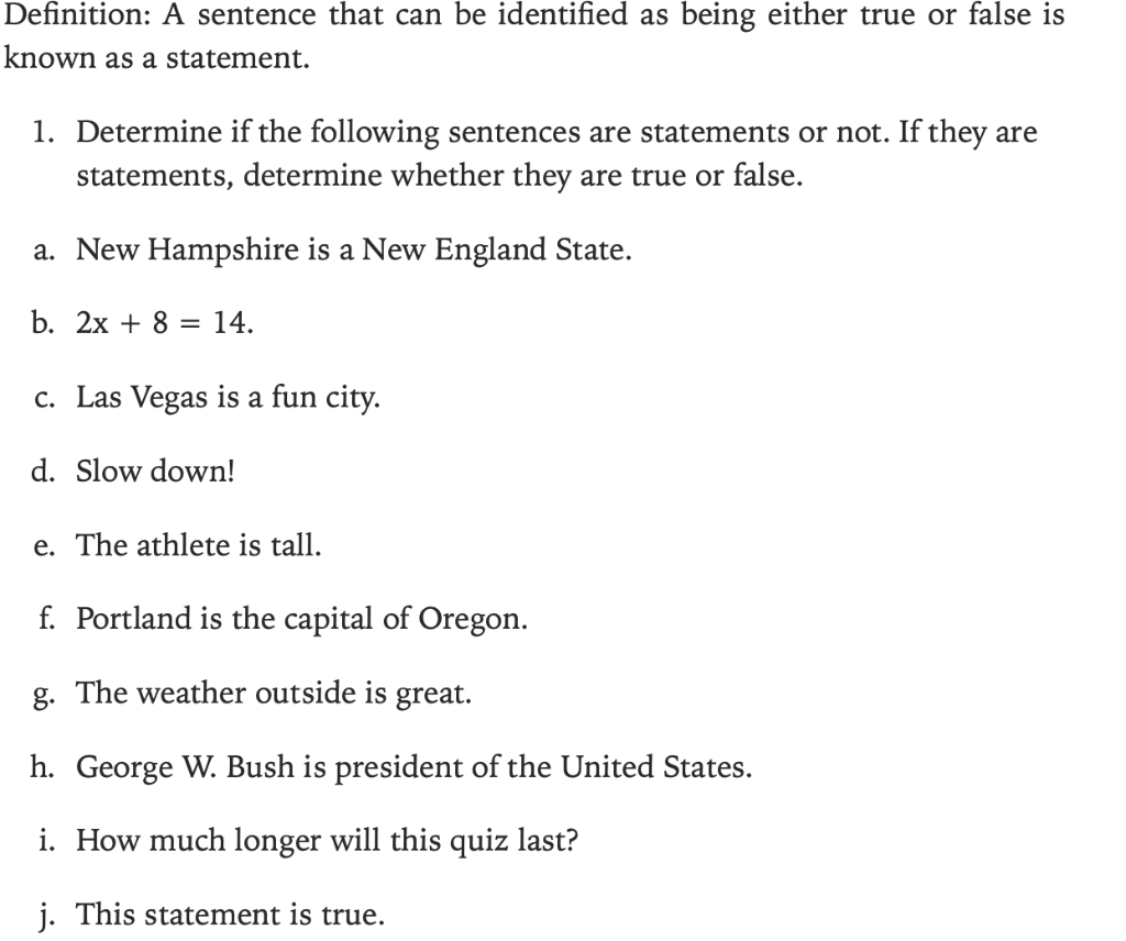Solved Definition: A sentence that can be identified as | Chegg.com