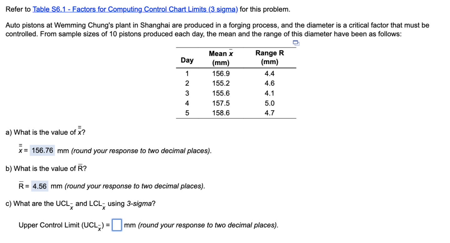 Solved Refer to Table S6.1 - Factors for Computing Control | Chegg.com