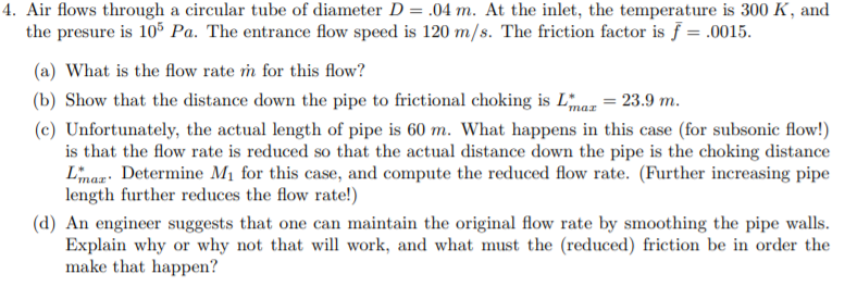 Solved 4. Air flows through a circular tube of diameter D= | Chegg.com