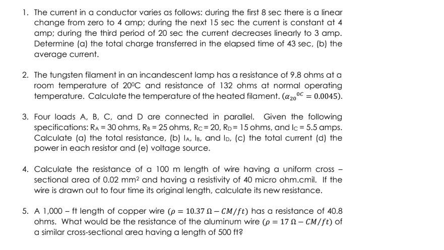 Solved 1. The current in a conductor varies as follows: | Chegg.com
