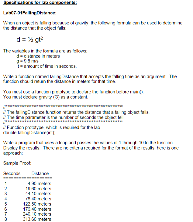 Solved Specifications for lab components: Lab07-01Falling | Chegg.com