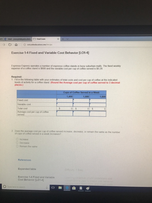 Solved Exercise 14 Fixed and Variable Cost Behavior [LO14]